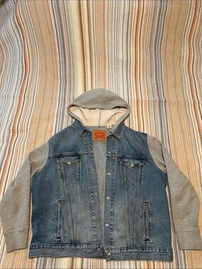 Levi's Blue Denim Jacket with Gray Hooded Sleeves